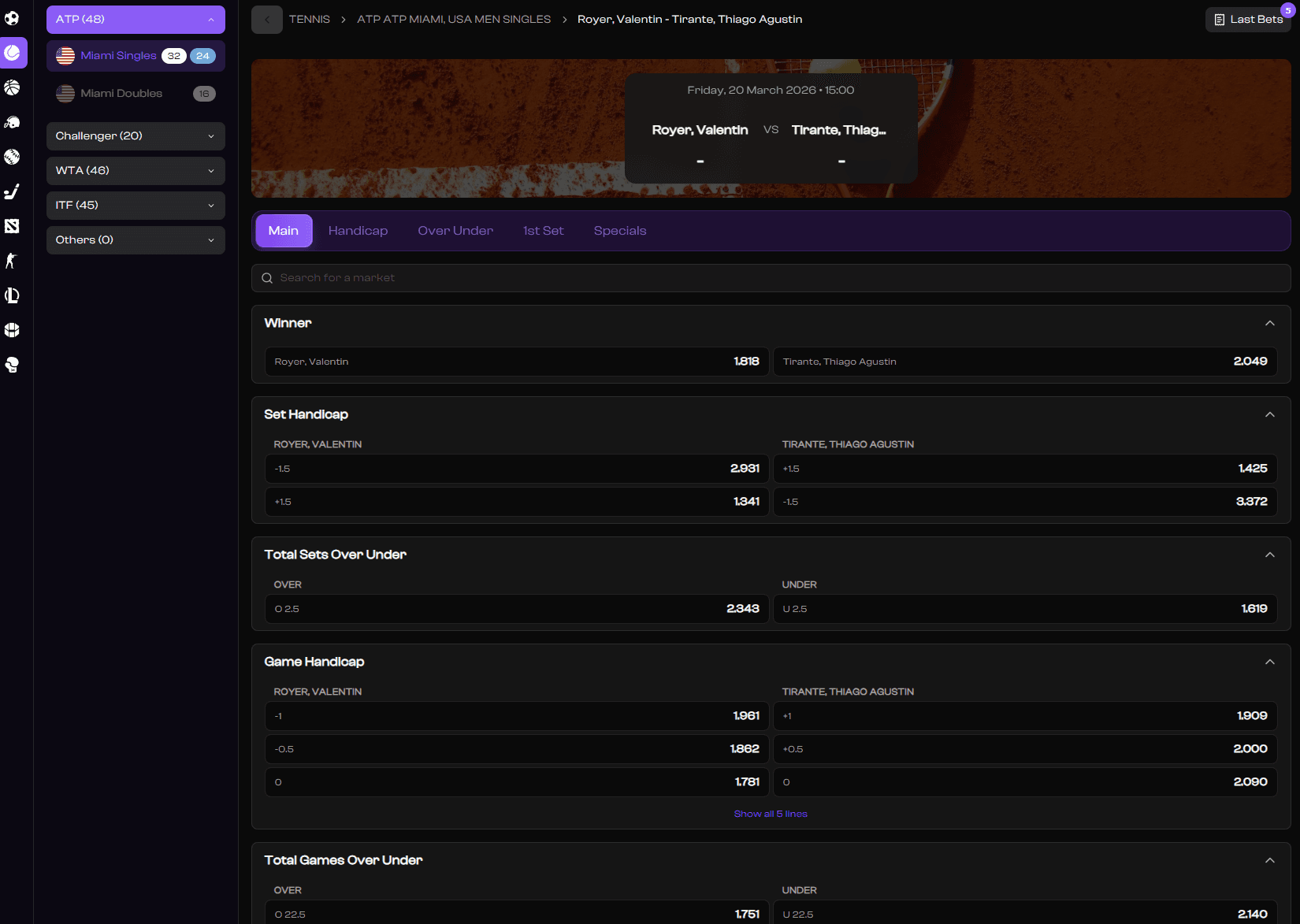 Sports trading terminal